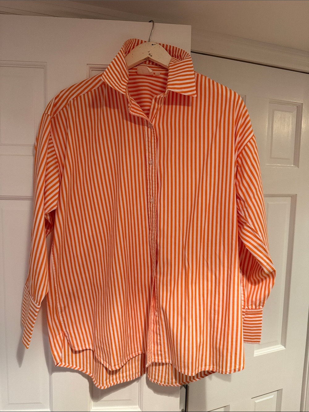 Relaxed Orange & White Striped Button-Down Shirt